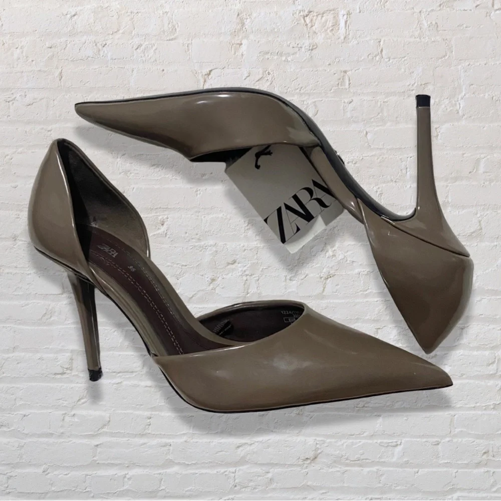 Zara Taupe Pointed Toe High Heel Court Shoes - Picture 2 of 10